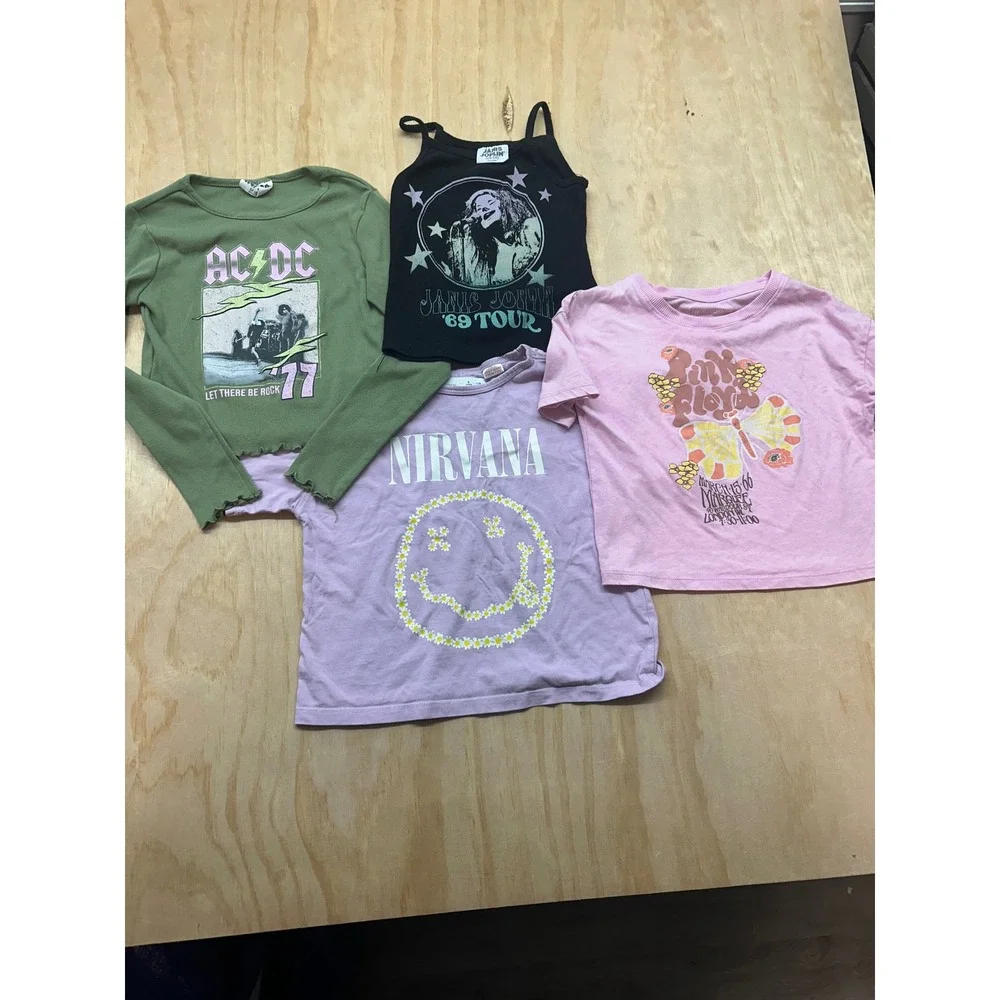 Girls Rock Band Shirt Bundle Zara Nirvana Pink Floyd Janis Joplin AC/DC Size 6-8